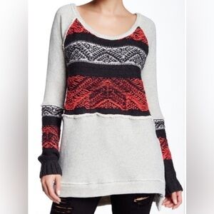 Free People Snow Angel pullover boho cotton mixed texture sweater raw seams. M